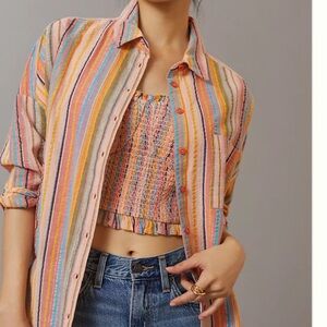 NWT Pilcro (Anthropologie) L/S Boyfriend lurex multi clr stripe shirt, size S/M